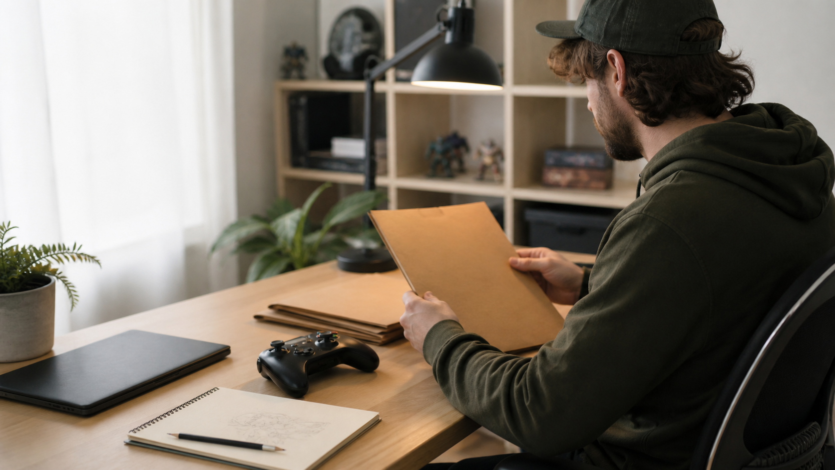 Independent studio owner reviewing game business operating records